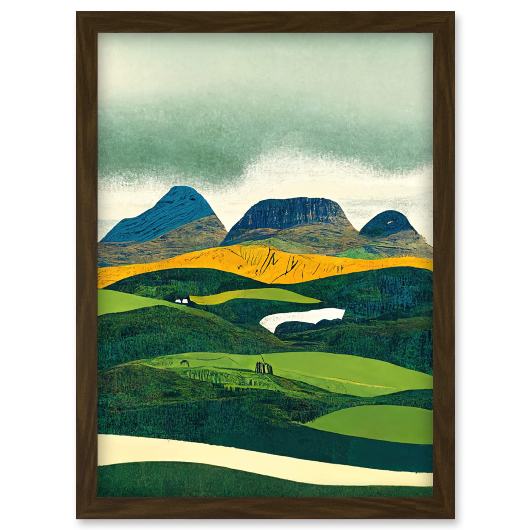 Doppelganger33 LTD Scottish Highland Munros Landscape Linocut Artwork Framed Wall Art Print A4