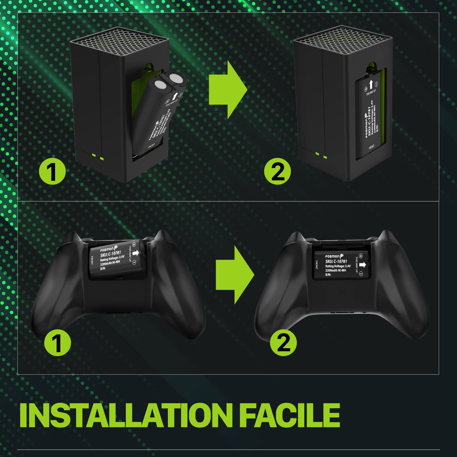 Fosmon – Double Chargeur de Batteries pour Manette Xbox avec 2 Batteries 2200mAh | Station de Charge Rapide 5280mWh pour Xbox Series X/S, One/X/S, Elite
