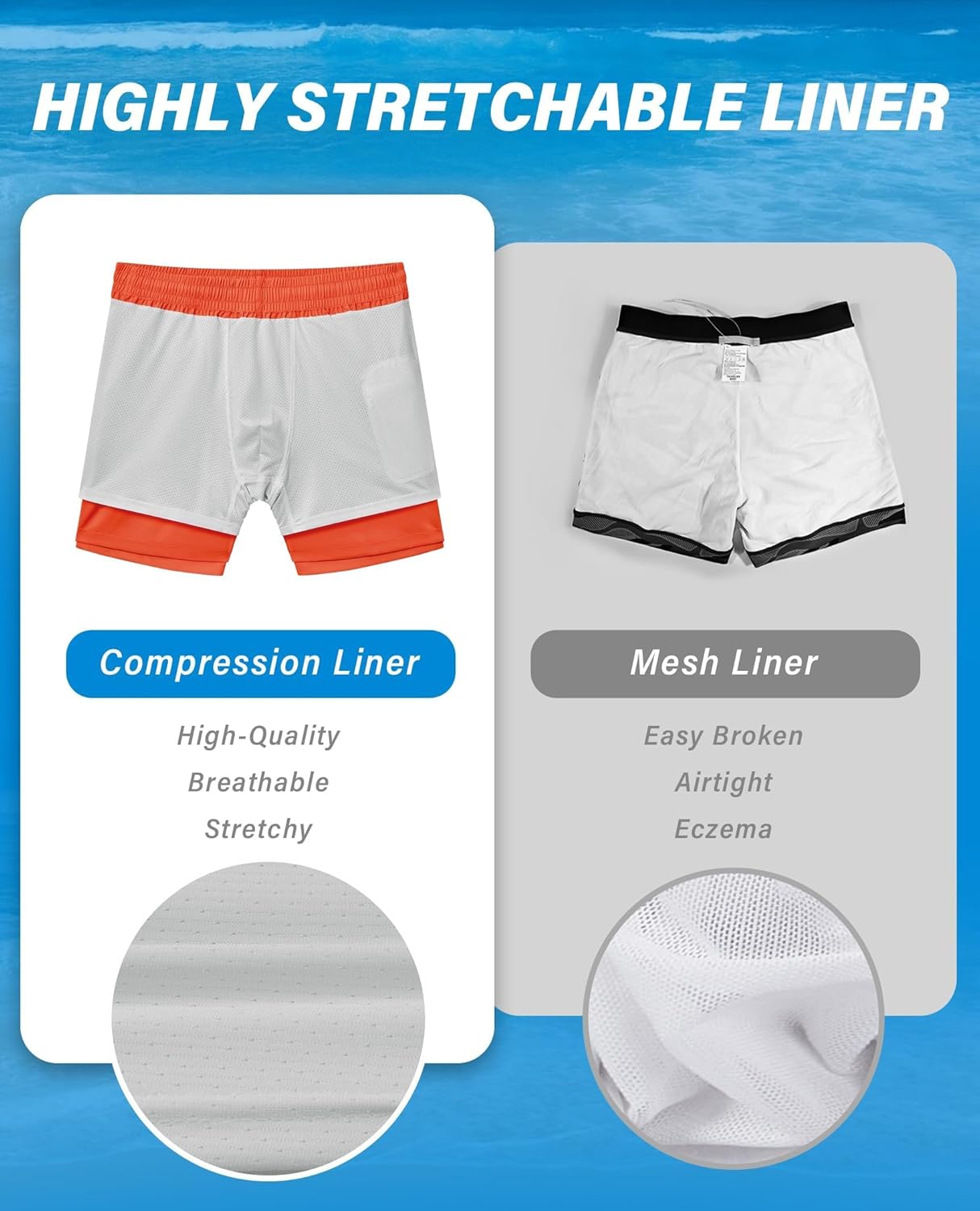 Gleeease 5inch Mens Swim Trunks: 2 in 1 with Compression Liner Lined Soft Stretch Quick Dry Solid Pockets Drawstring Beach