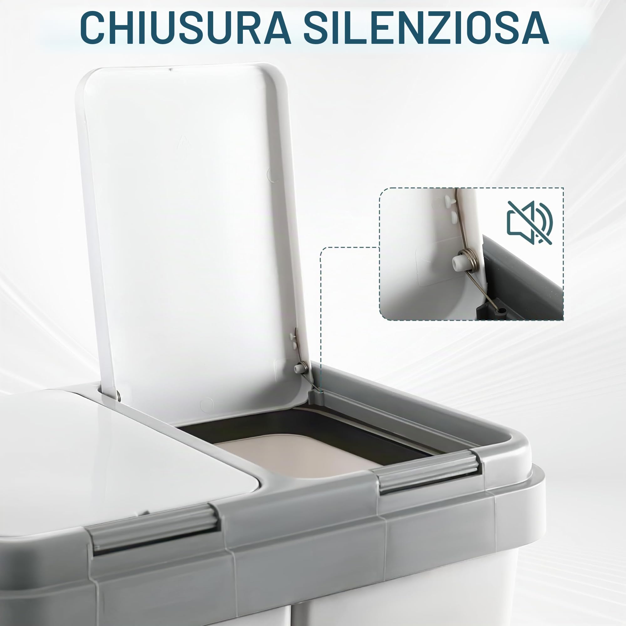 Ribelli Duo bidoni della spazzatura con coperchio, 2 x circa Pattumiera in plastica da 25 litri, per la cucina, inodore, sistema di raccolta dei rifiuti, circa 45 x 32 x 51 cm, bianco, 500113