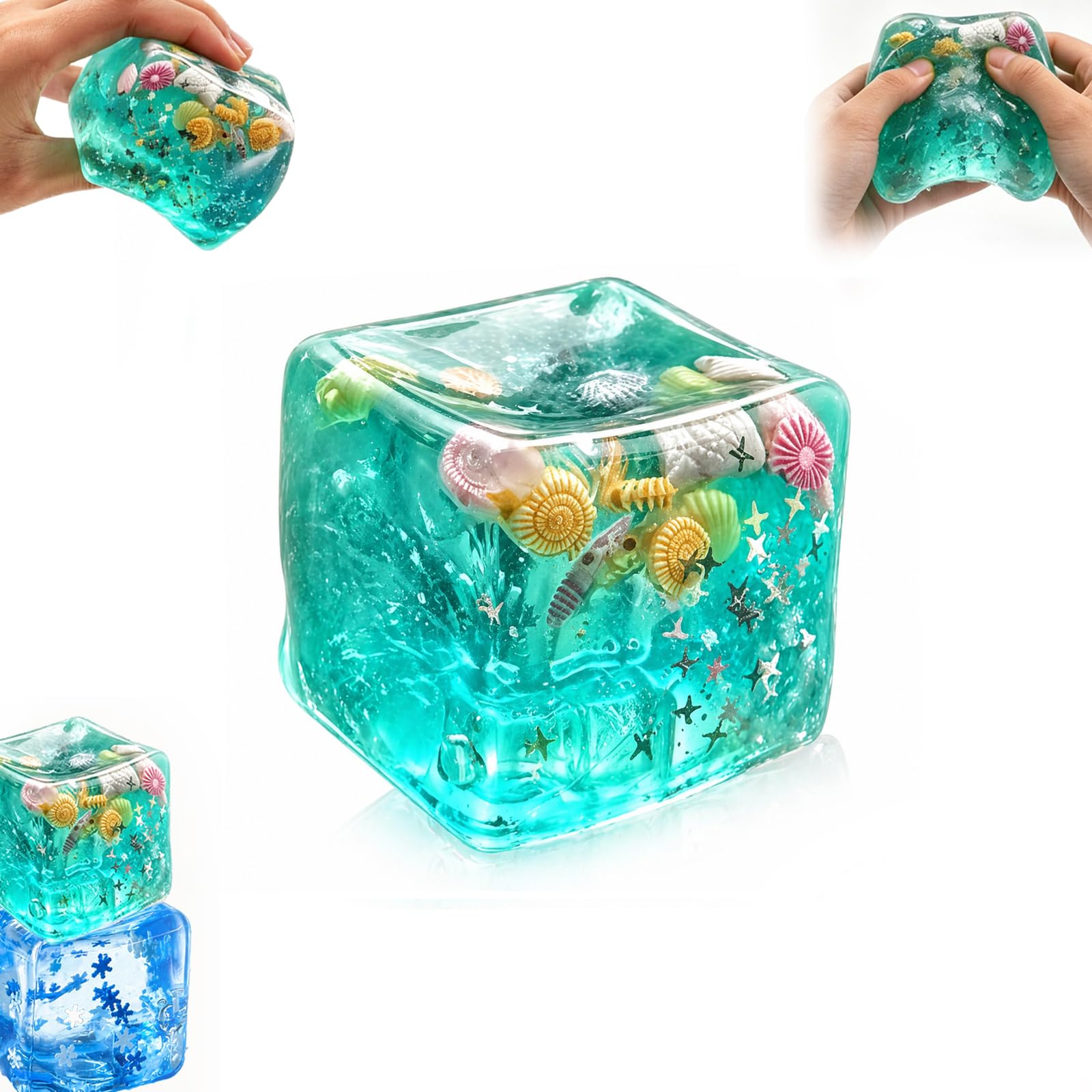 Ocean Cube Squishy，2026 New Glitter Ice Cube Squishy Ball，Soft Slow Rise Squeeze Ball， Stress Relief Sensory Balls (Green,1)