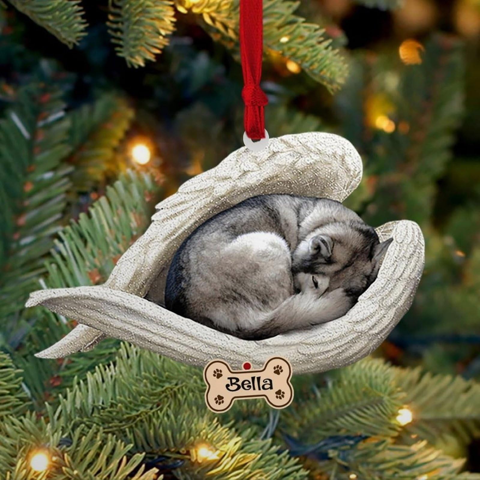 Luckluccy Husky Personalized Ornament,Custom Dog Ornament With Angel Wing,Dog Christmas Ornaments