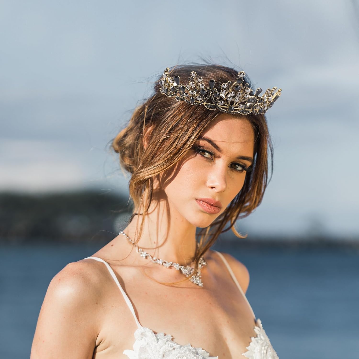 Ciieeo Vintage Black Crown Headwear Baroque Birthday Party Tiara for Women Wedding Bridal Hair Accessory Adult Decorative Circlet