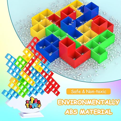 Miniatura 5 de Juego de 48 piezas de juguetes apilables de equilibrio de torre Tetra, Stack Attack 2 jugadores, bloques de construcción de equipo, tablero de