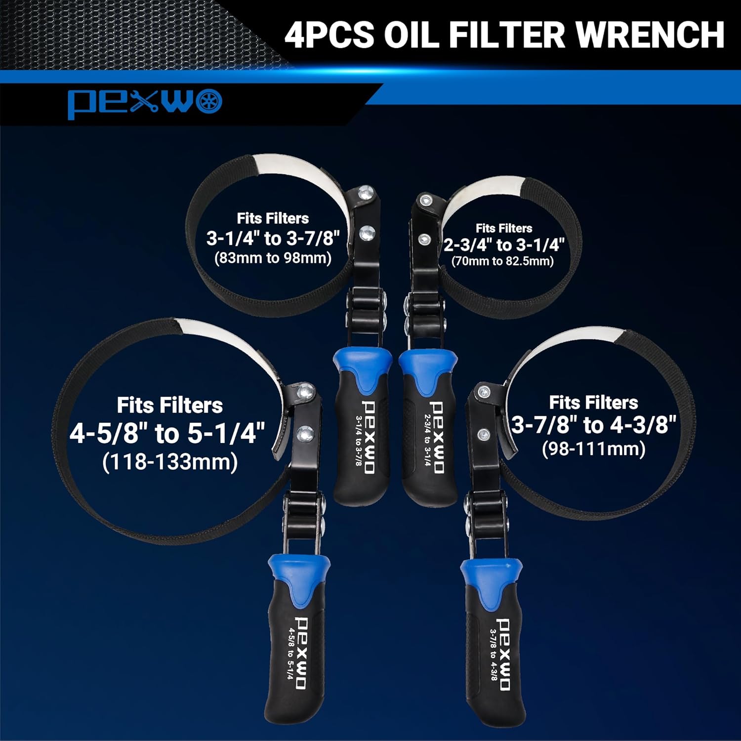 8PC Oil Filter Wrench Set - Swivel Wrenches (2-3/4" to 5-1/4") + Adjustable Pliers (9" & 12") + 3-Jaw Removal Tool w/ 1/2" & 3/8" Adapter - Universal Oil Filter Removal Kit