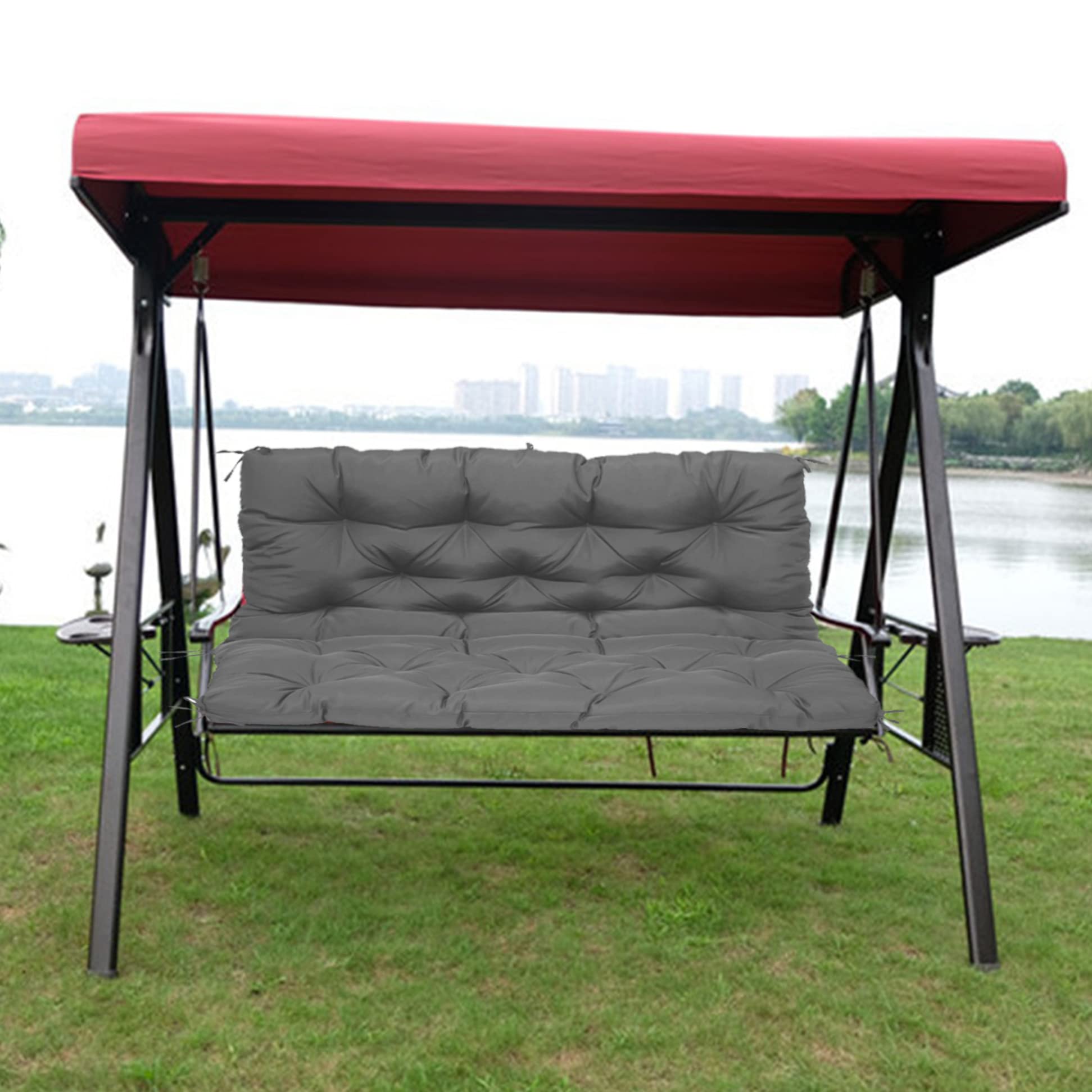 Coussin balancelle 3 places imperméable gris foncé de dimensions 120x100x10 cm pour jardin