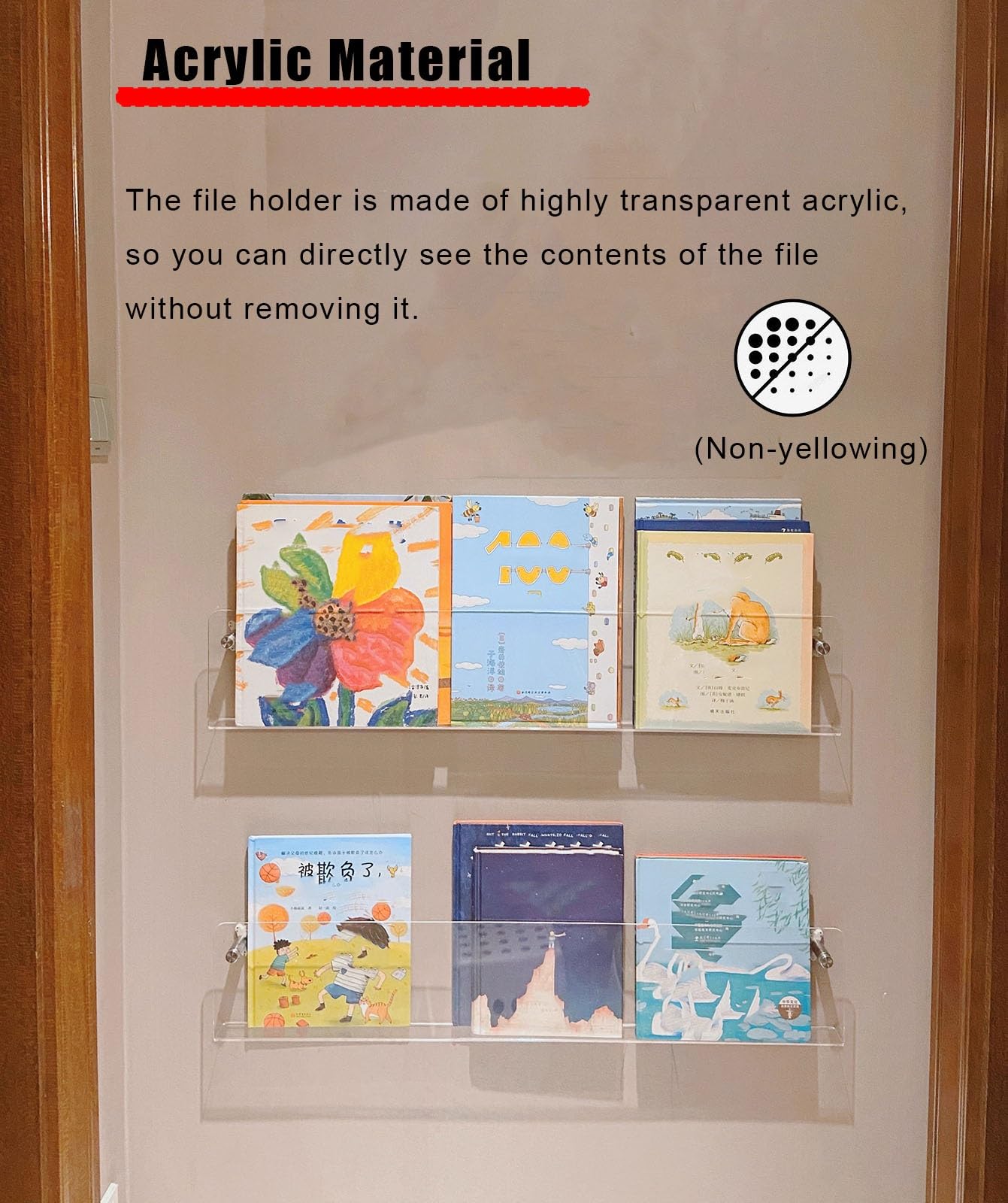 Zeitschriftenständer zur Wandmontage, Set mit 2 transparenten Organizer für Wohnzimmer, Badezimmer, Kinderzimmer, Umschlag-Aktenhalter für A3, A4, A5, A6, Rechnungen und Broschüren, stilvolle und