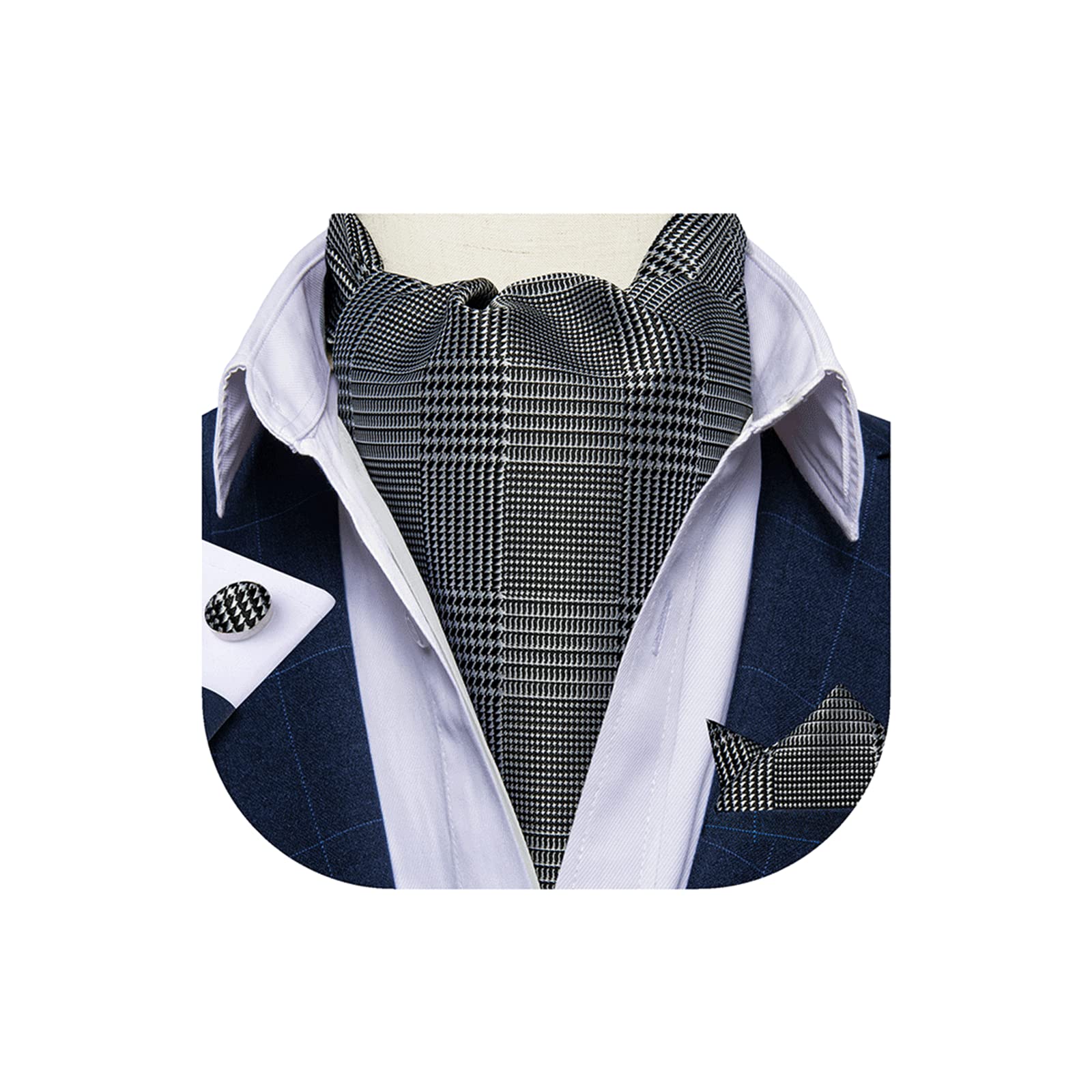 DiBanGu Jacquard Woven Ascot Silk Cravat Set for Men Wedding