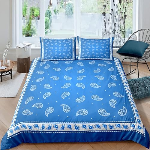 Miniatura 9 de Juego de funda de edredón de bandana roja tamaño matrimonial, juego de ropa de cama de 3 piezas para decoración de dormitorio, funda de edredón de