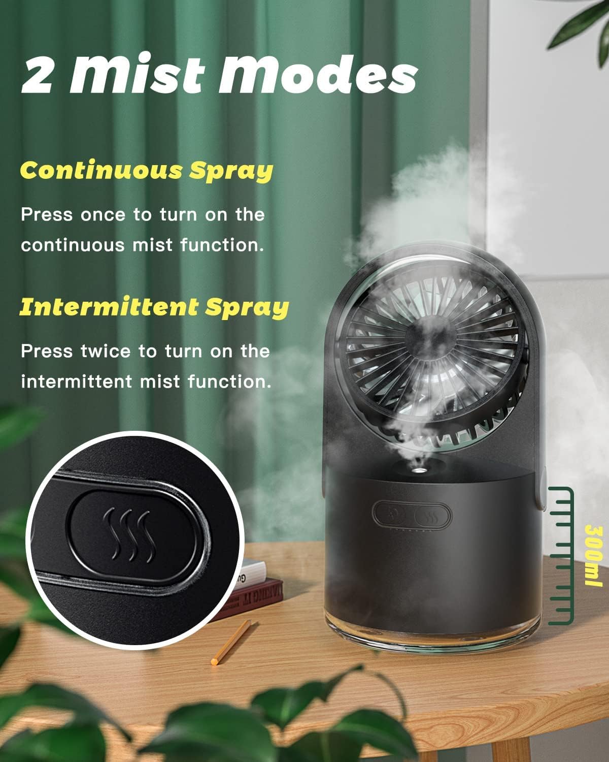 ZUMAHA Ventilatore Portatile Mini Ventilatore a 3 impostazioni di velocità, Ventola di nebulizzazione, Ventola di Raffreddamento da scrivania Personale Ricaricabile Tramite USB Multiuso