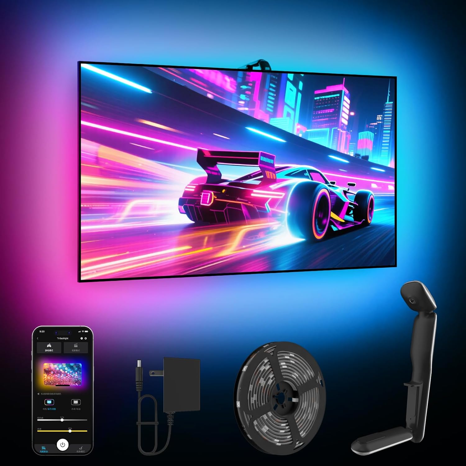 GIPOYENT TV LED Lights with Camera, 20.34FT RGB Lights That Change with for 65-100 InTV, Music Sync LED Strip Lights with Smart App Control - RGB Color Changing Light Strip for Bedroom