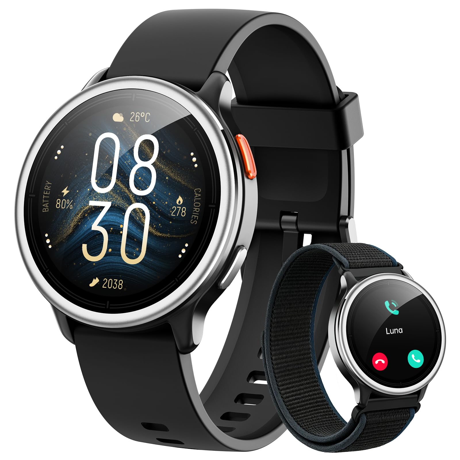 Smartwatch Herren Damen Rund, 1.27" Smart Watch mit Telefonfunktion/Whatsapp,Uhren Damen mit Pulsuhr Schlafmonitor Schrittzähler Uhr,120+ Sportmodi 3ATM Wasserdicht,Fitnessuhr für Samsung iOS Android