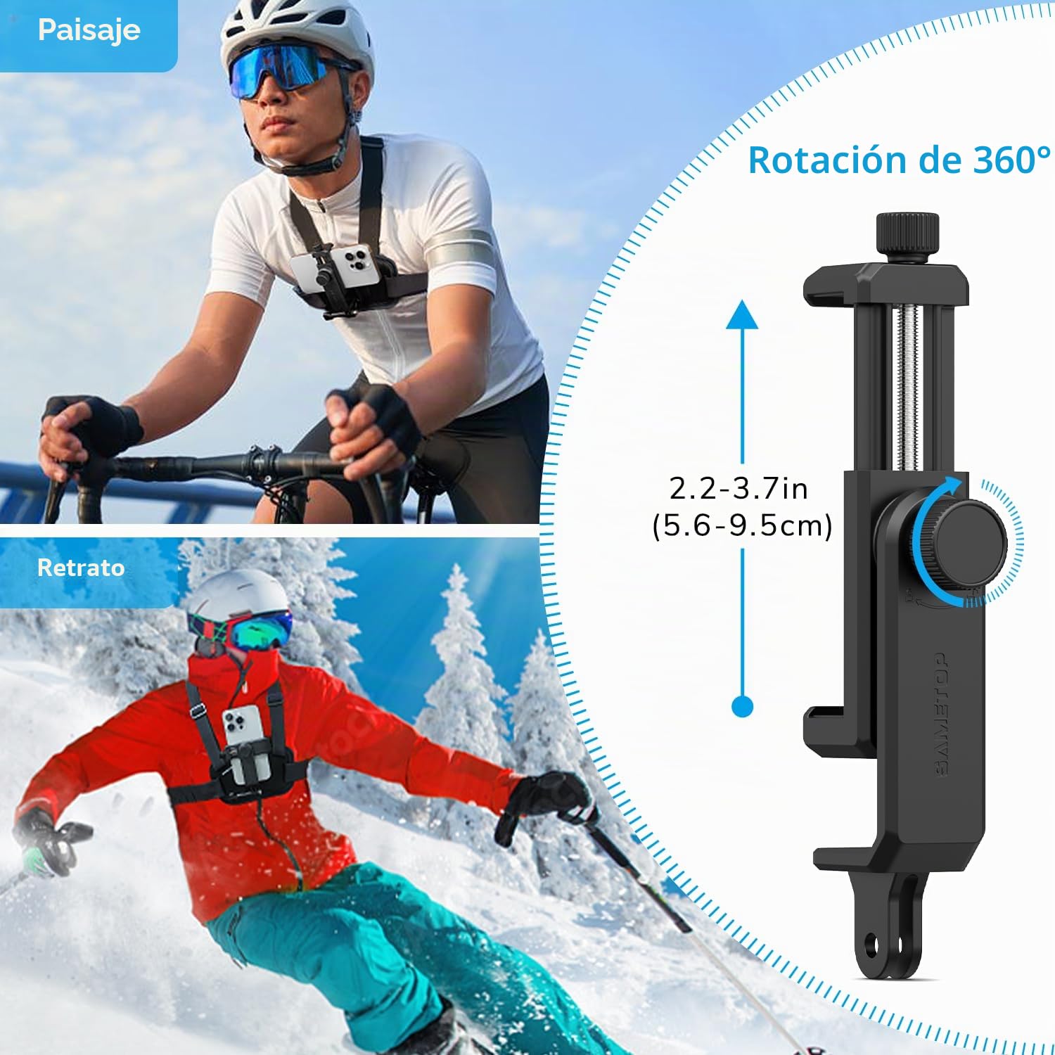 Arnés Teléfono Móvil Pecho de Soporte Correa Chest Mount Harness Compatible con iPhone Samsung GoPro 13/12/11/10/9/8 dji Osmo Cámaras de Acción POV/VLOG