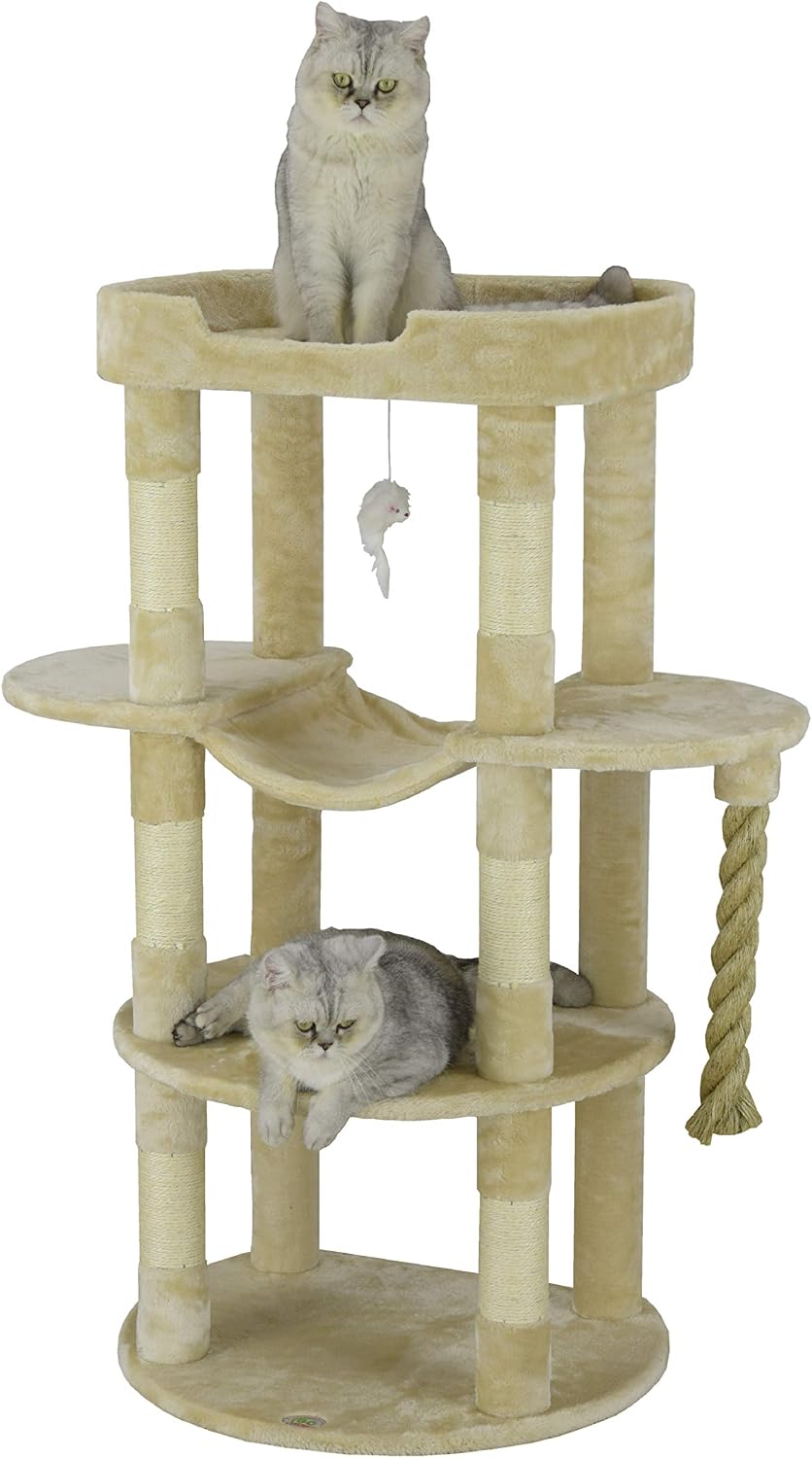 Go Pet Club 46" Jungle Rope Rounded Base Cat Tree Kitty Condo Tower House Furniture with Hammock and Large Top Platform for Indoor Cats,…