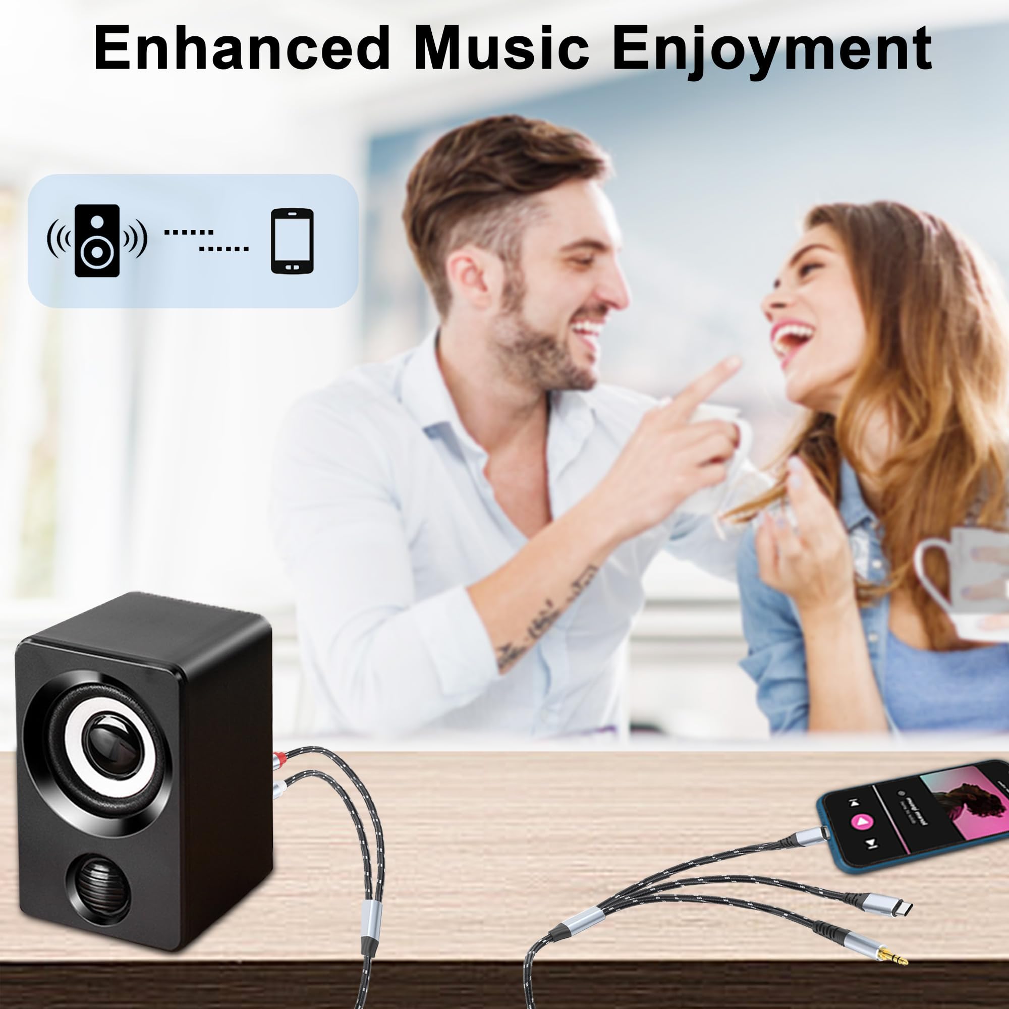 USB-C & Lightning Naar RCA Audio-adapterkabel – 3-in-1, 2 Meter, HiFi-geluid Voor IPhone, IPad, Luidsprekers En TV