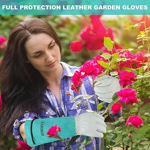 Miniatura 24 de Guantes largos de jardinería para mujeres y hombres, guantes de poda de rosas resistentes a prueba de espinas, tamaño M