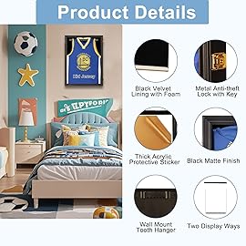 Jinchuan Youth Jersey Frame Display Case - Kids Jersey Frame Shadow Box Lockable with UV Protection for Baseball Basketball Football Soccer Hockey Sport Shirt Black