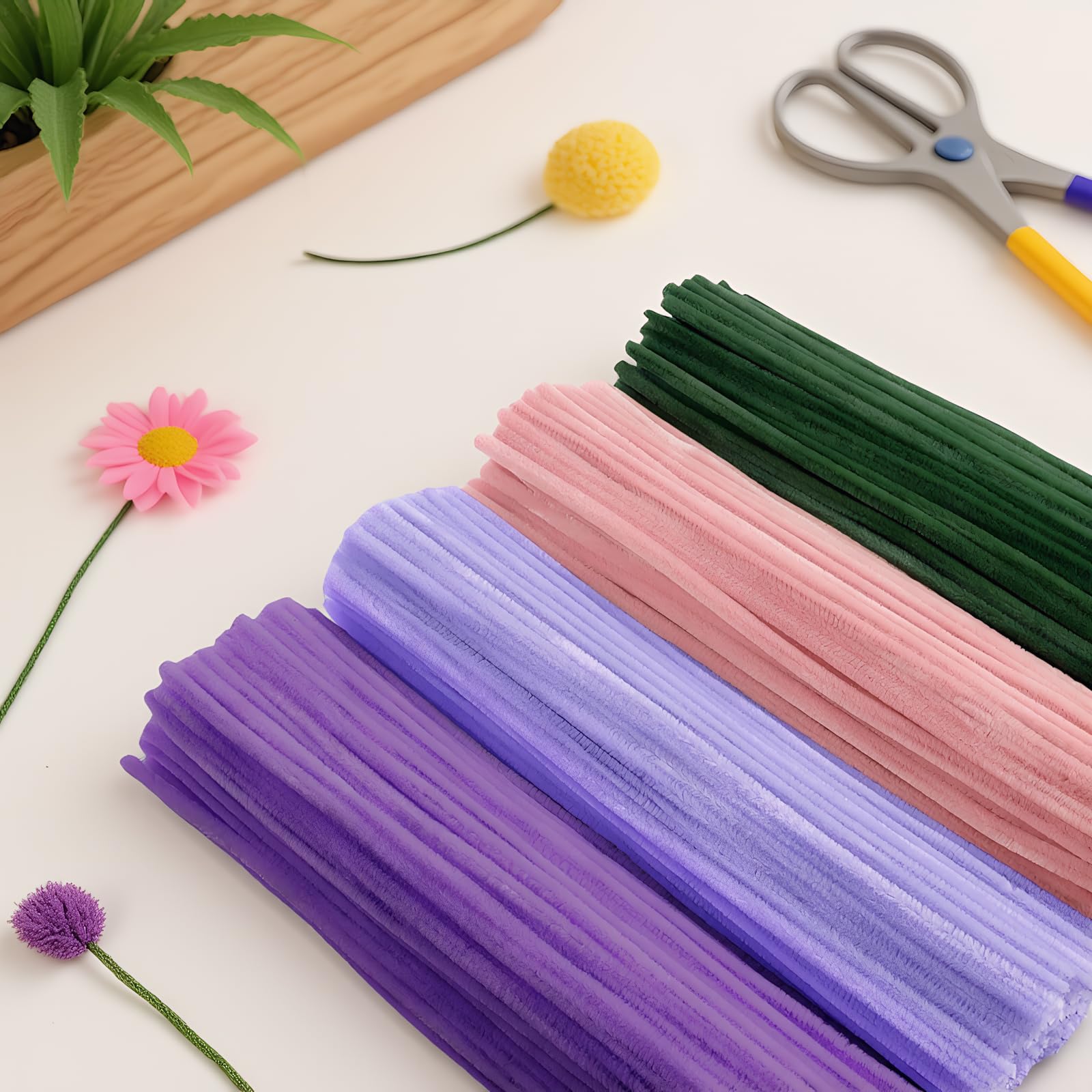 400 szt. DIY zestaw do robienia kwiatów z szenilowymi łodygami kwiatowymi drutami taśma wstążka do kreatywnego rękodzieła