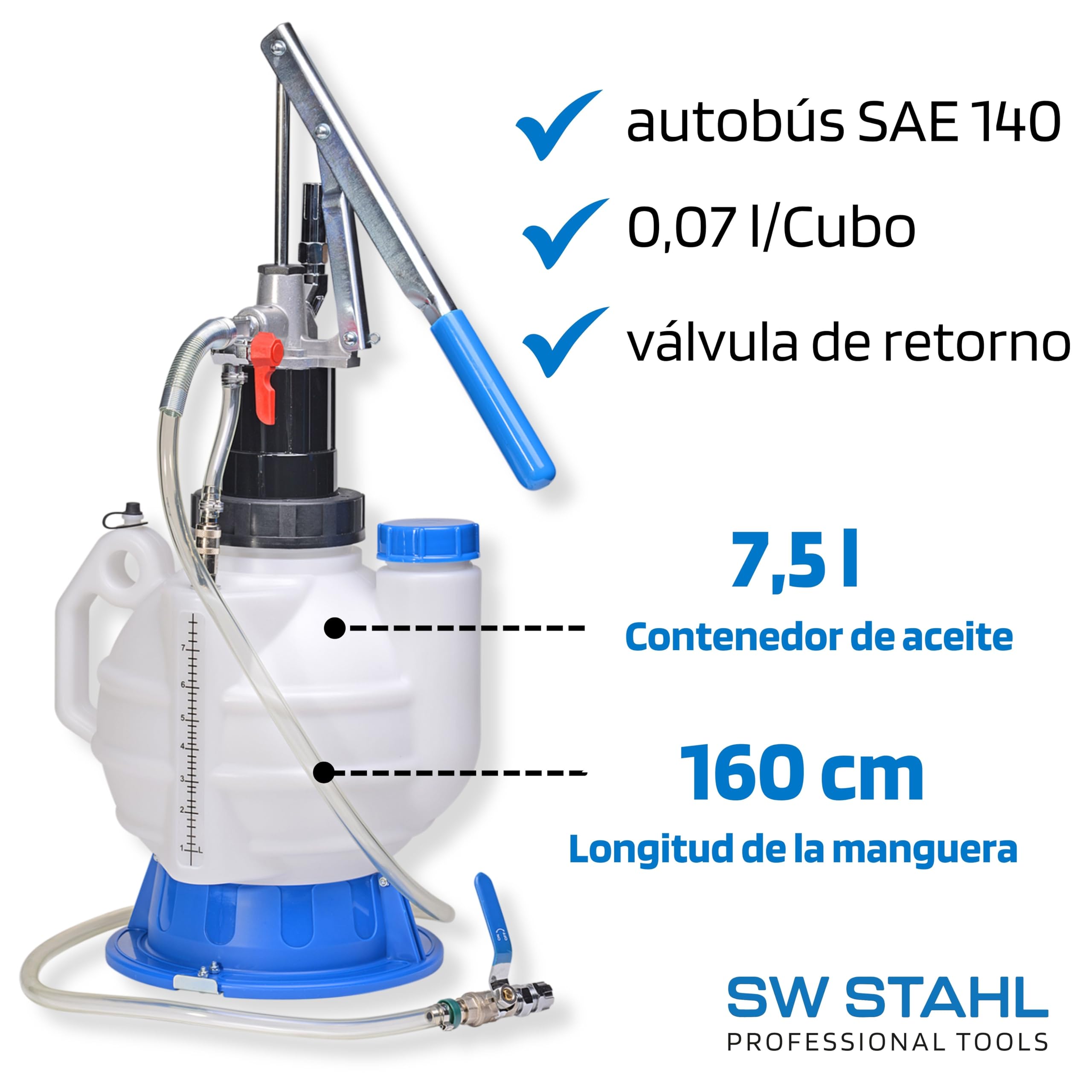 SW-Stahl 24032L Dispositivo de Llenado de Aceite, 7,5 l | Bomba manual para transmisiones con capacidad de 7,5 litros, compatible con diversos modelos de vehiculos y cajas de cambios