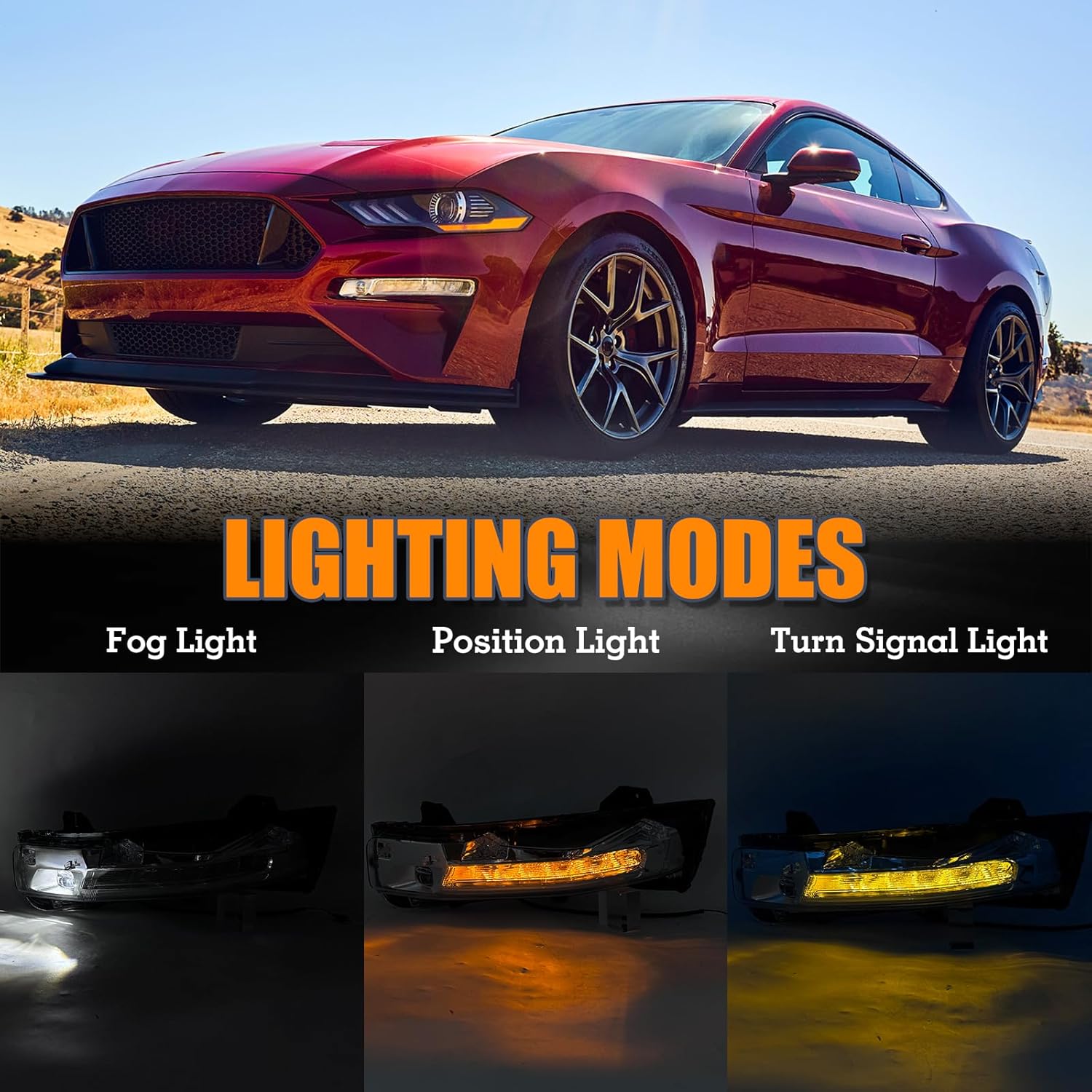 A Pair Fog Light W/Lens Compatible With 2018-2023 Ford Mustang GT/Bullitt/Premium Left Side&RightSide LED DRL Fog Lights Replacement JR3Z13201A FO2520198 JR3Z13200A FO2521198