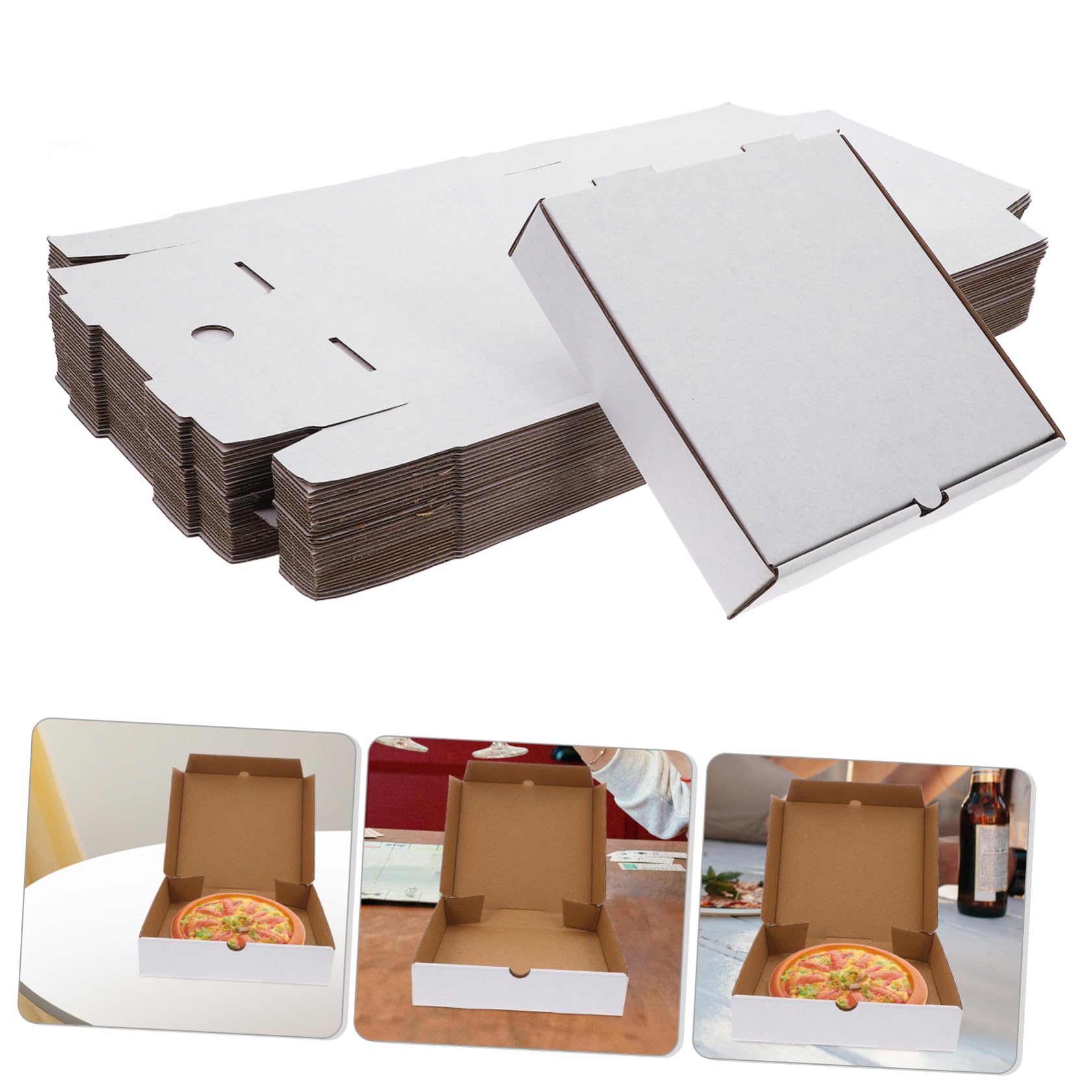 STOBAZA 30 pezzi Scatole Pizza in Carta Kraft Bianca Contenitori Ondulati per Cibo da Asporto Scatole Resistenti e Riciclabili per Pizza Dolci e Biscotti Conservazione