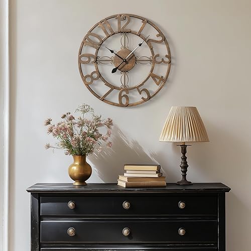 Miniatura 2 de Cuspin Reloj de pared de metal de bronce de 16 pulgadas, silencioso, sin tictac, funciona con pilas, grandes números arábigos, redondos, retro,