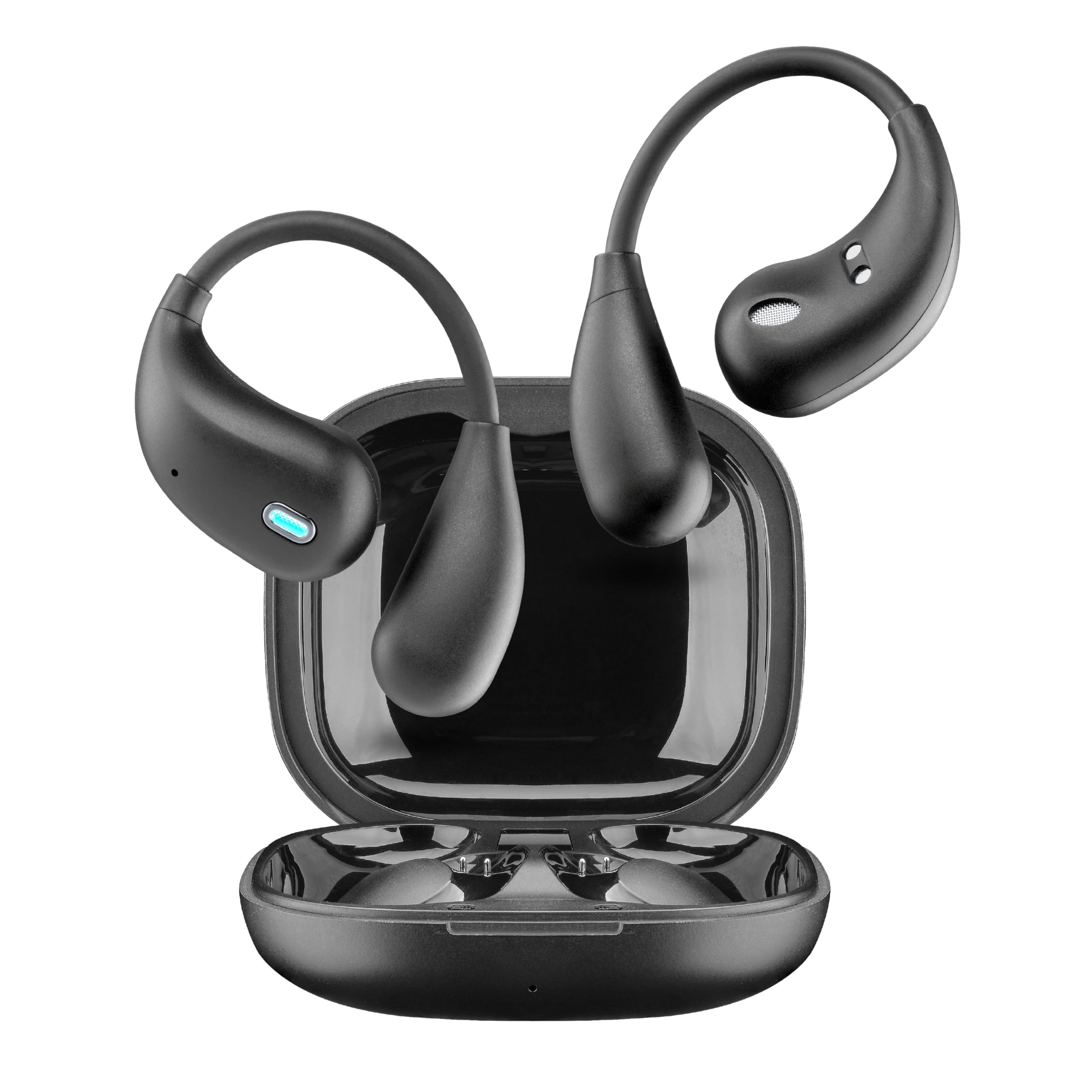 cellularline auricolari TWS NEBIT con assistente vocale, traduzione in tempo reale in oltre 100 lingue, trascrizione istantanea, riassunti IA, open-ear, display LED, nero