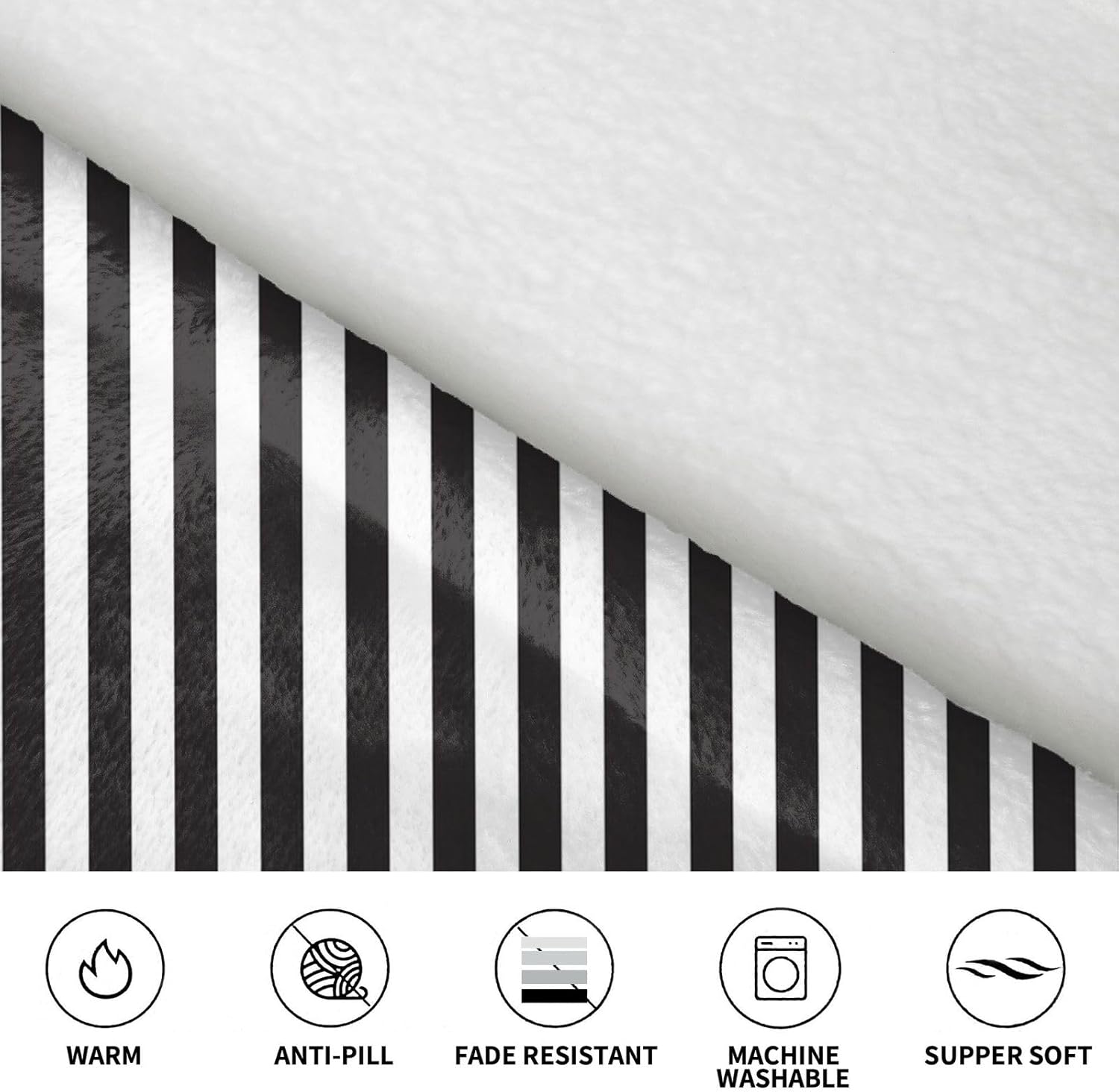 MUSM Black & White Stripe Print Blanket Hoodie Fleece Sweatshirt Blanket With Sleeves And Pockets