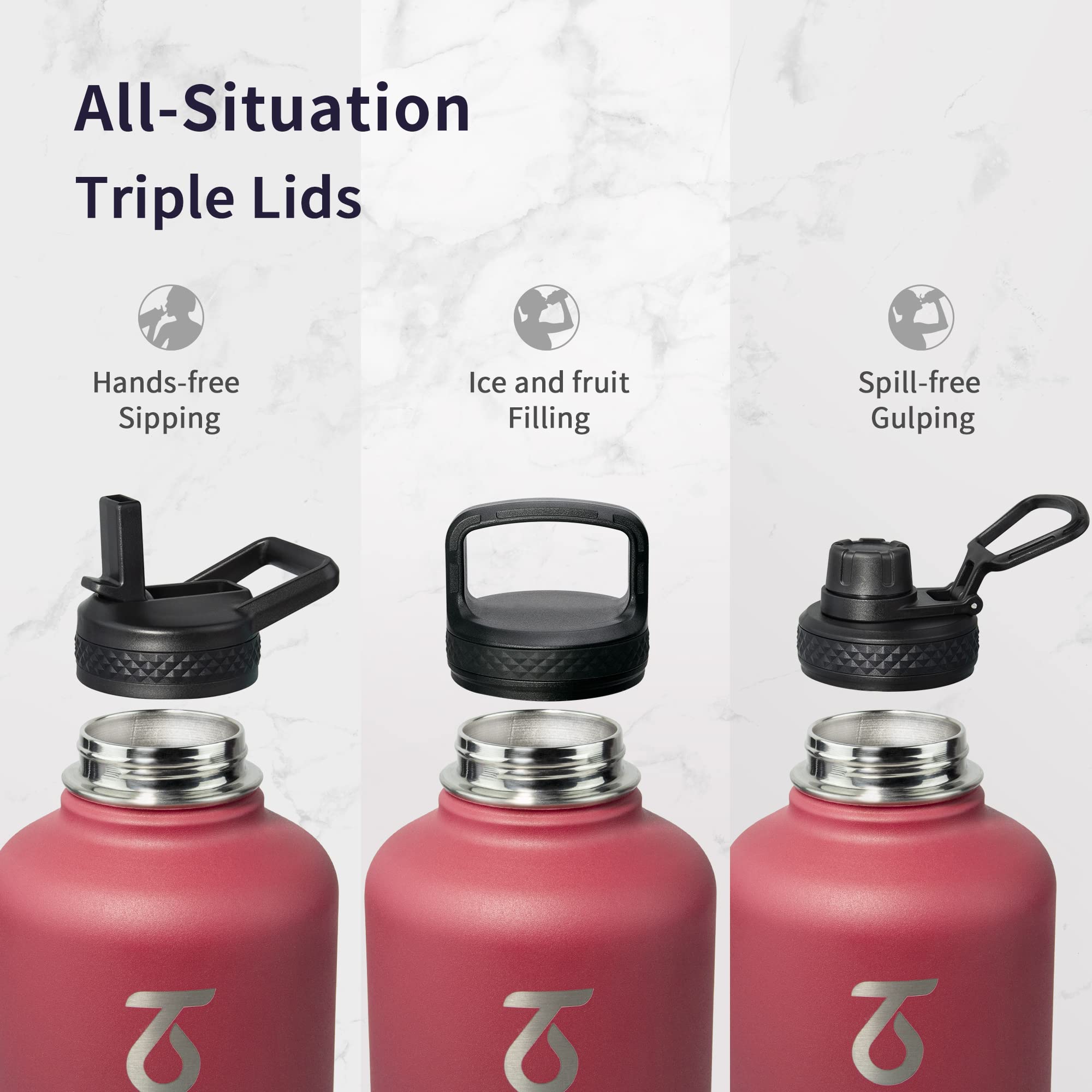 Trebo Metal Bottle with Paracord Handle, Wide Mouth Double Wall Stainless Steel 2 L Sports Bottle, Keeps Cold for 48 Hours - Image 3
