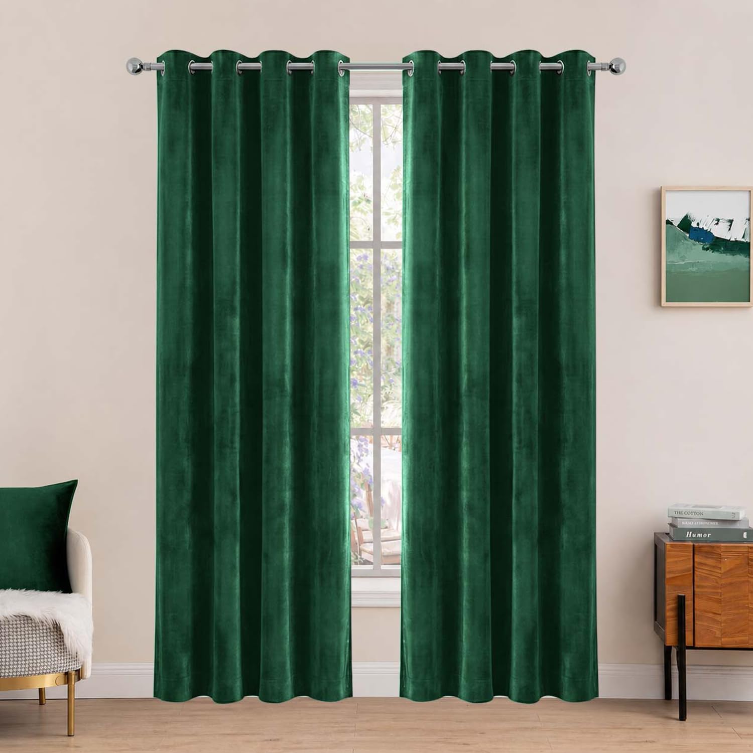 Hafaa Velvet Curtains for Bedroom 46X90 Green Blackout Curtains 2 Panels