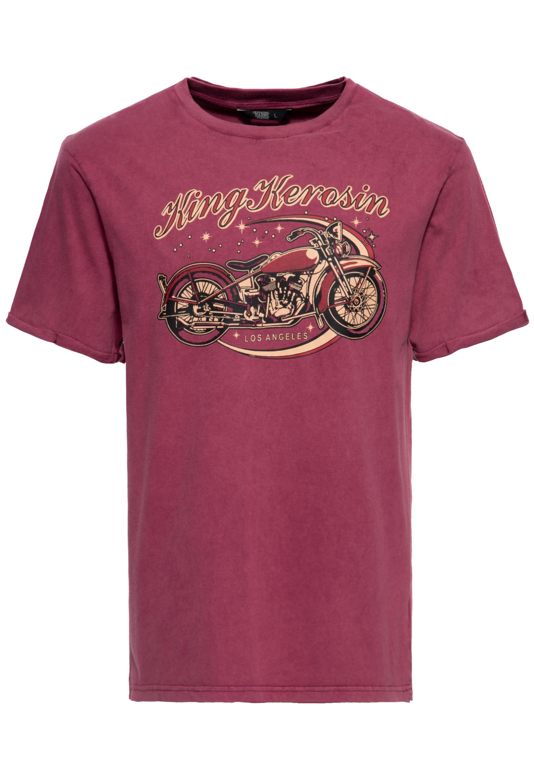 King Kerosin Camiseta para hombre Rockabilly Motorcycle 50S Regular Fit Front-Print Retro Vintage Look Acid-Washed Rock'n'roll Classic Motorbike 1950 Used Bobber