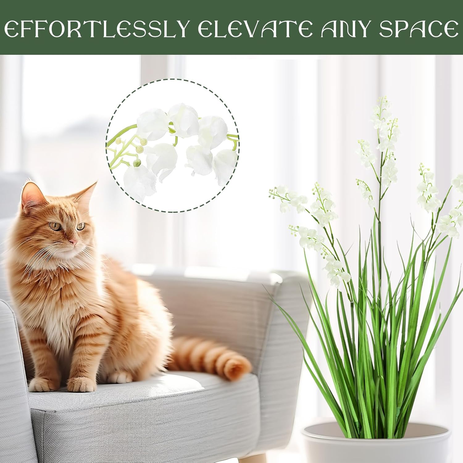 Jexine 2 Pcs 3 ft Tall Artificial Grass Plant Potted Artificial Floor Plants with Lily of the Valley Faux Pampas Grass Tall in Pot for Housewarming Gift House Garden Bathroom Lobby Outdoor Decoration