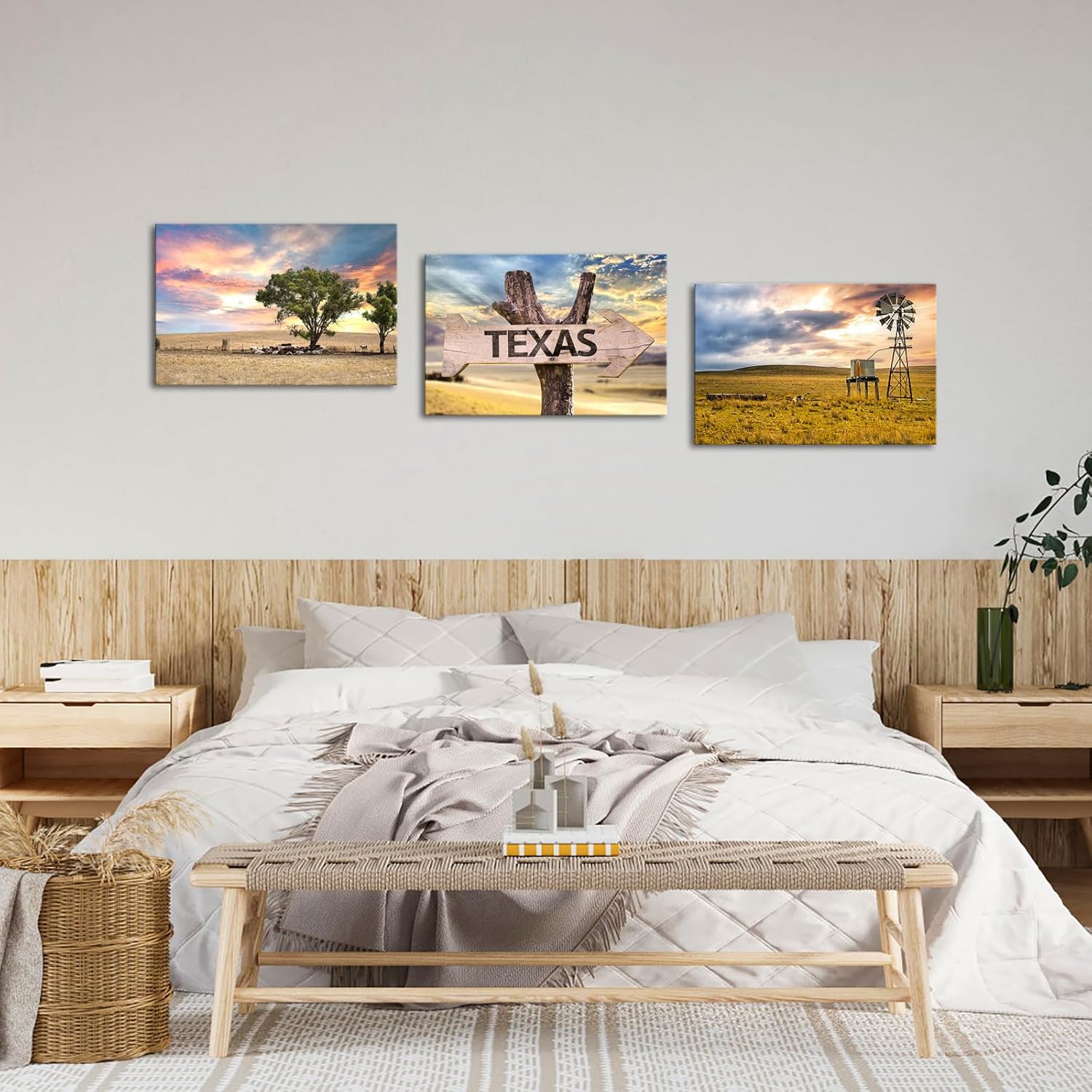 Conipit Texas Landscape Canvas Wall Art Farm Landscape Prints Farmhouse Windmill Tree Pictures Painting Framed For Living Room Bedroom Wall Decor 16''x24''x3pcs