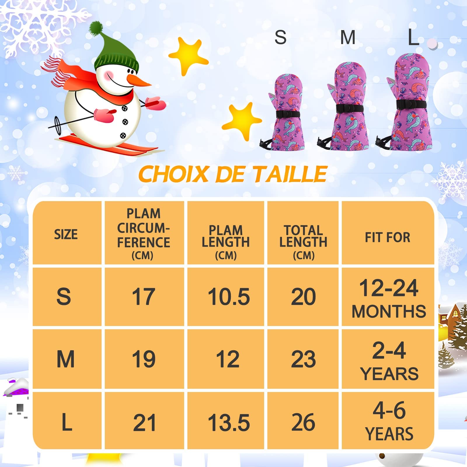 Gants hivernaux imperméables pour Enfants Gants Mitaines Respirant Chauds de Ski de Plein air pour bébé Garçons et Filles de 2 à 6 Ans