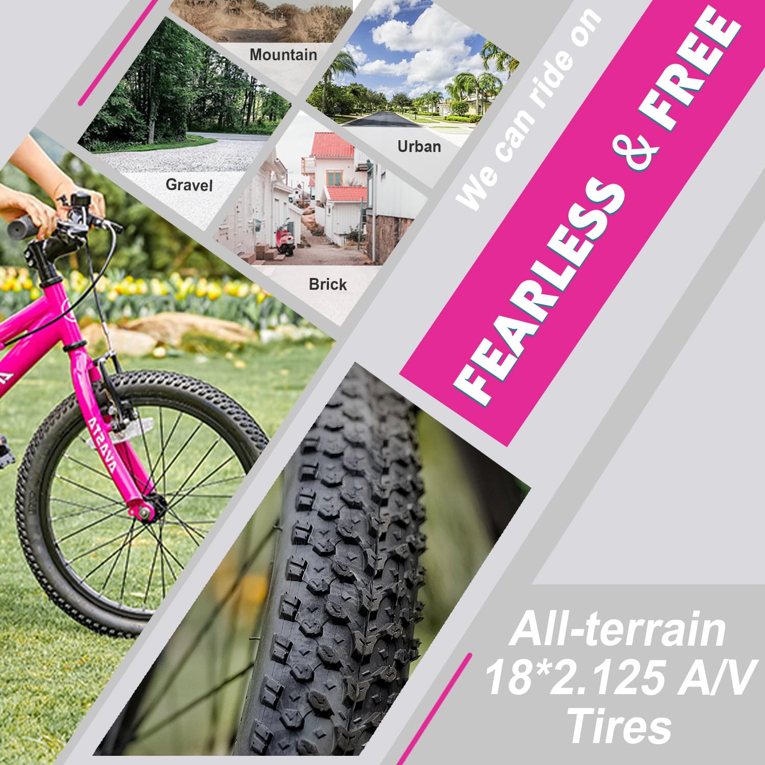 AVASTA Vélo Enfant 18 Pouces pour Enfants de 5, 6, 7 et 8 Ans, garçons et Filles, avec Deux Freins à Main, béquille et siège réglable, Rose