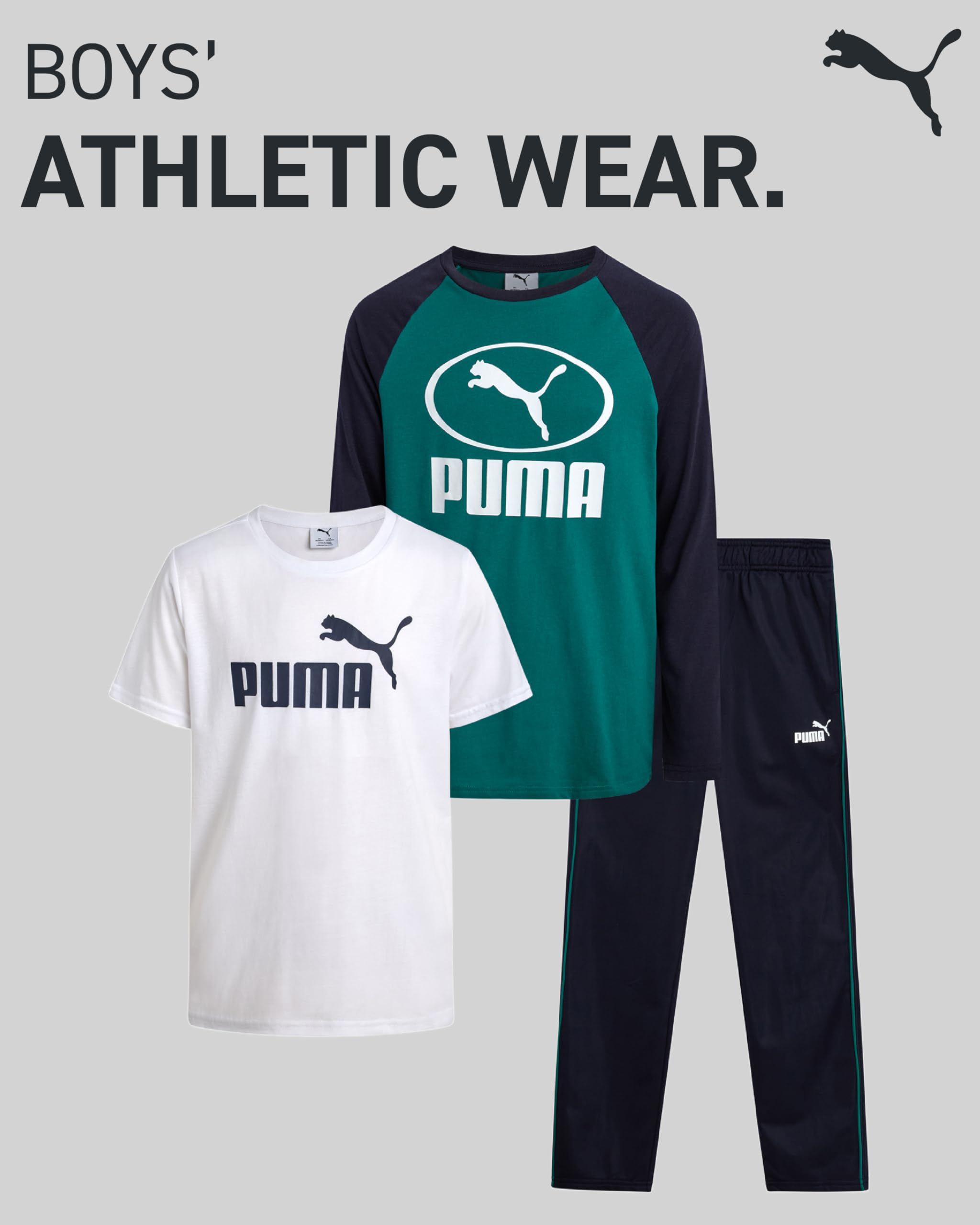 PUMA Ensemble de pantalons de survêtement pour garçons – 3 pièces pull en polaire à manches longues t-shirt et pantalon de jogging pour enfants (8-16)