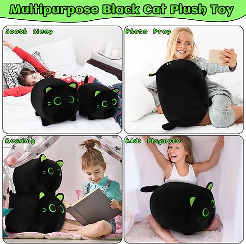 Miniatura 4 de Juguete de peluche de gato negro de 20 pulgadas, almohada de felpa de gato negro, lindo peluche suave de gato, almohada de juguete, sofá, almohada,