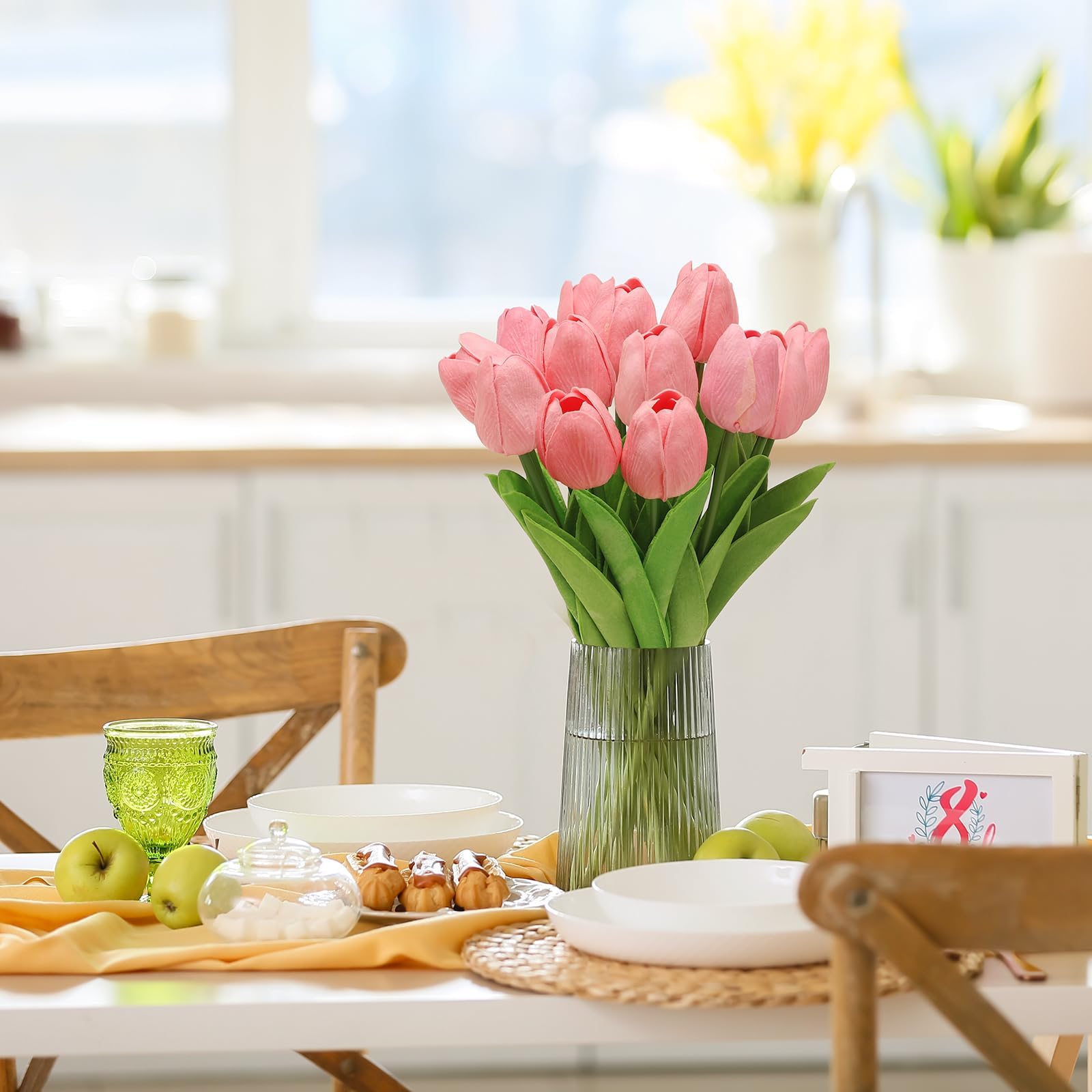 N&T NIETING Künstliche Tulpen, künstliche Blumen, Latex-Blumen mit Stielen für Heimwerker, Hochzeit, Zuhause, Garten, Hotel, Party, Büro, Dekoration, 12 Stück (Rosa)
