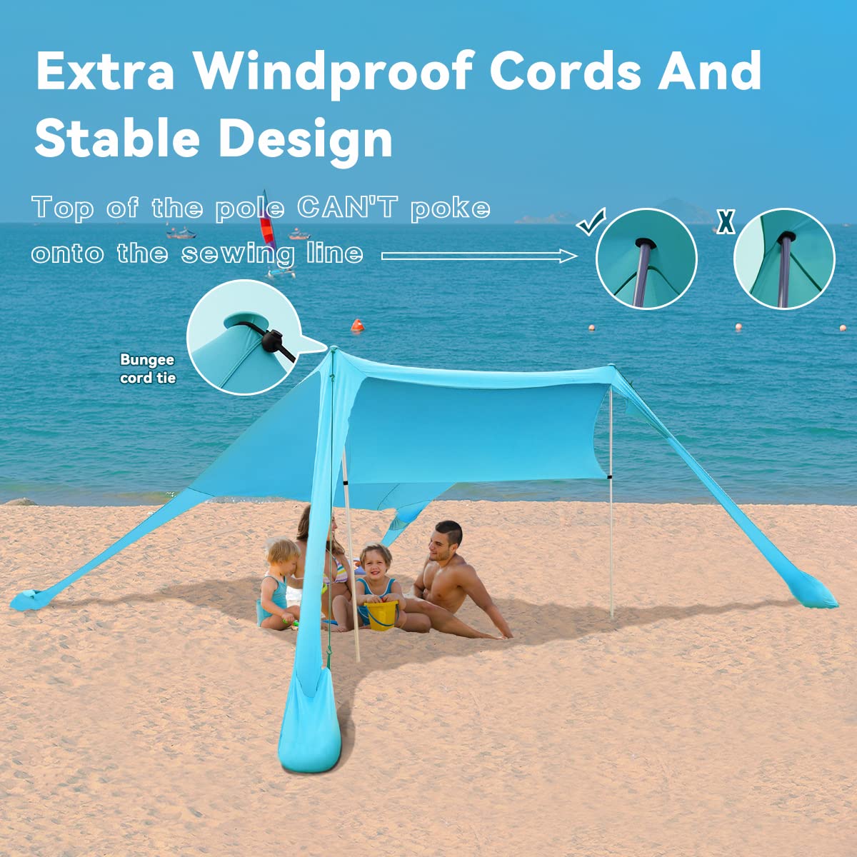 Tenda Portatile da Spiaggia con Protezione dai Raggi UV UPF 50+, Ancoraggi per la Sabbia e Barre in Alluminio per Cortile, Campeggio, Pesca e Picnic