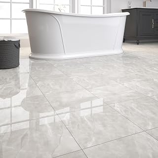 Polish Light Grey Marble Peel & Stick Vinyl Floor Tiles 12x12 Inch 20-Pack Self-Adhesive Waterproof Flooring Covers 20 Sq Ft DIY Kitchen Bathroom RV