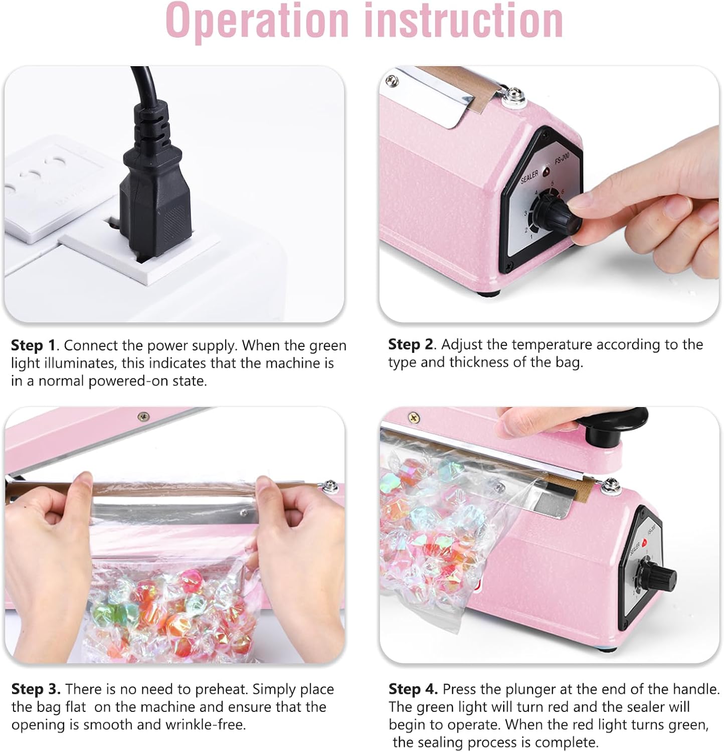 METRONIC Impulse Sealer 12 inch, Manual Heat Sealer Machine for Plastic Bags, Shrink Wrap Bag Sealers Heavy Duty Sealing Machine with Repair Kit (Pink)