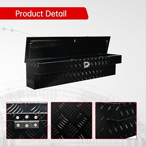 Miniatura 3 de Caja de herramientas de aluminio negro de 60 x 8 x 14 pulgadas para camioneta, caja de herramientas para camioneta, remolque, caja de herramientas,