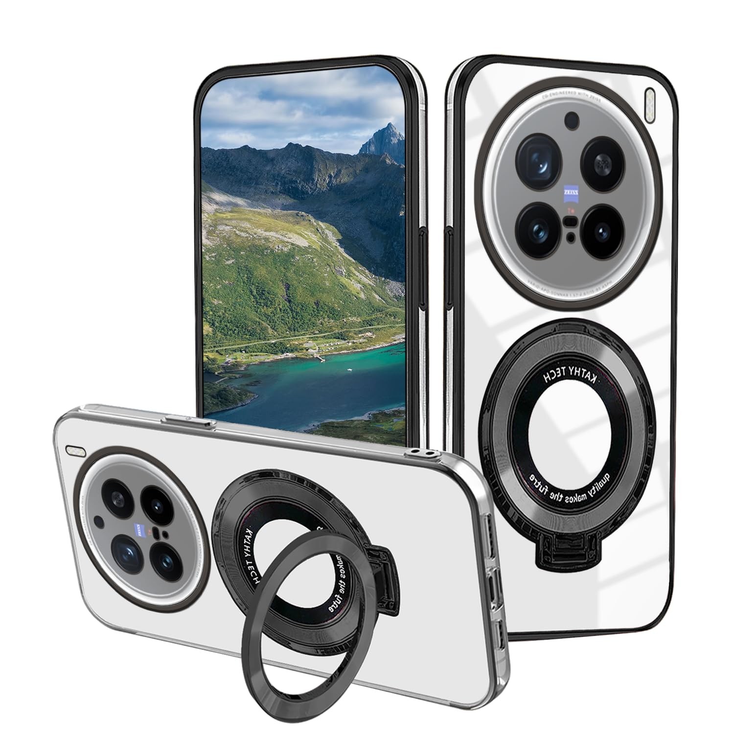 Compatible with vivo X200 Pro Case with Magnetic Stand, for vivo X200 Pro Phone Cases Silicone Transparent Accessories Funda Shockproof Luxury Protective Original Cover (Black)