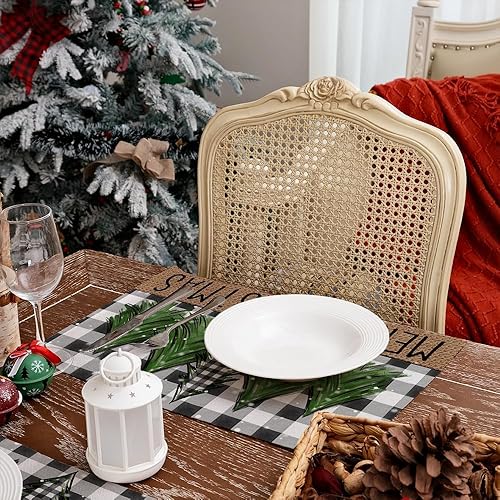 Miniatura 5 de ARKENY AP467-18 - Juego de 4 manteles individuales de Feliz Navidad de 12 x 18 pulgadas, diseño de copo de nieve de árbol de invierno, arpillera de