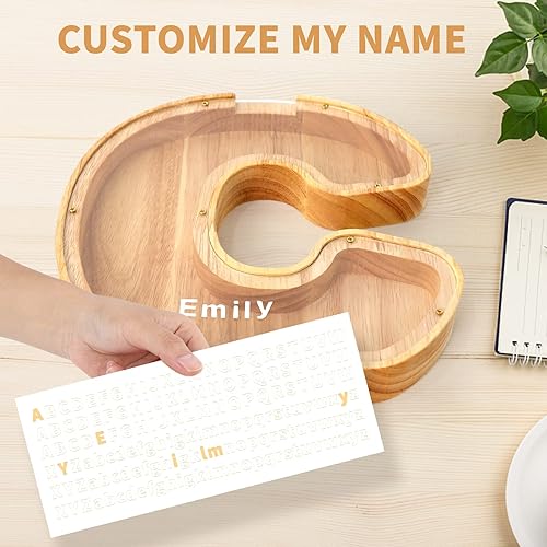 Miniatura 9 de WOOD CITY Alcancía de letras para adultos, niños y niñas, de madera de 9 pulgadas, caja de dinero personalizada grande de 9 pulgadas, nombre