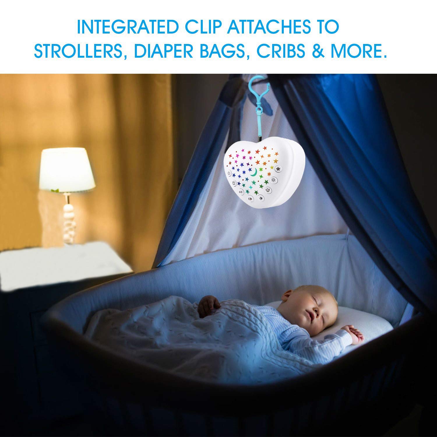 BEREST A13 White Noise Machine attached to a crib
