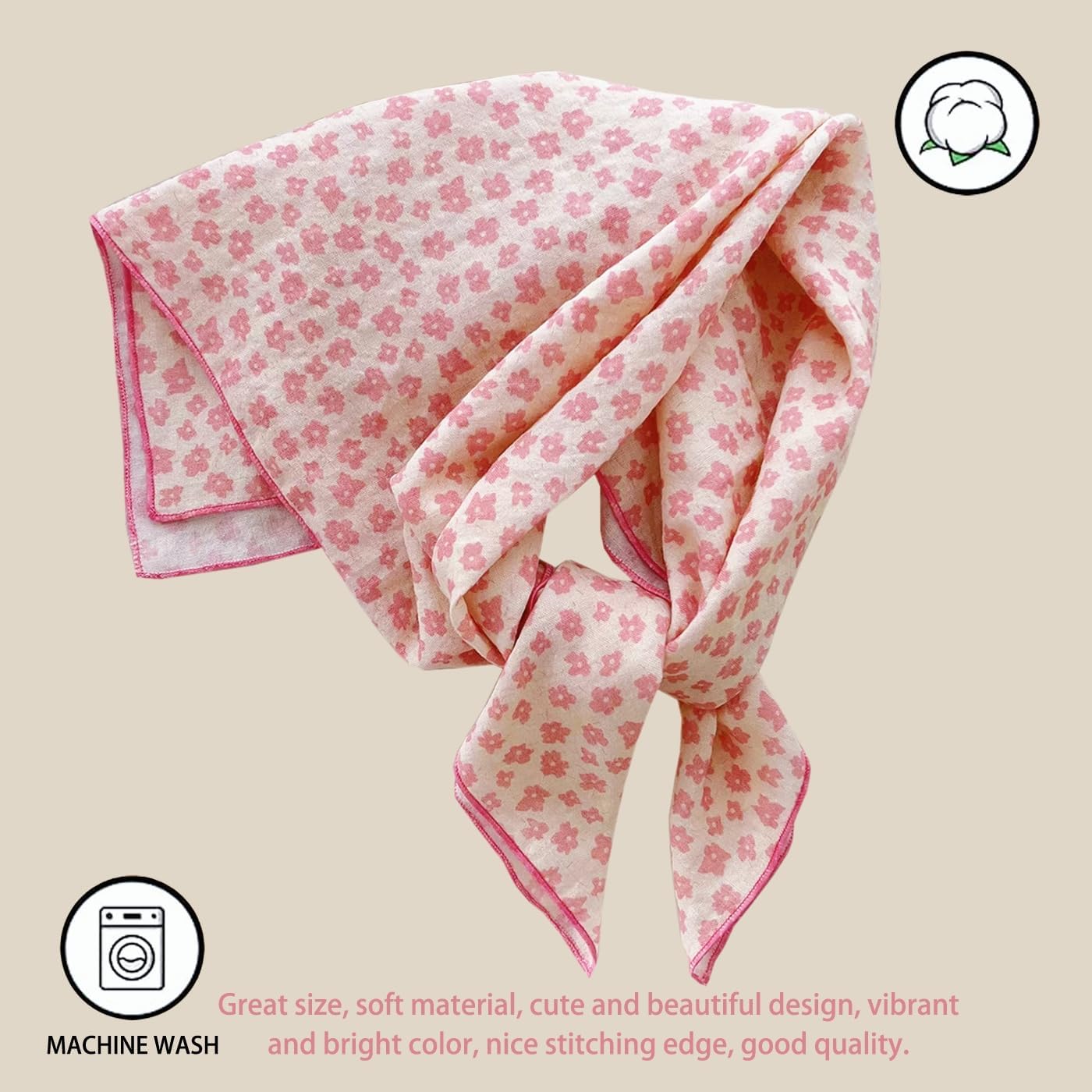 Cotton-Blend Bandana, Head Scarf, Headband, Head wrap, Hair Neck Scarf for Women 22 x 22 inch - Image 3