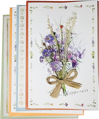 Miniatura 6 de Tarjetas de felicitación hechas a mano con flores reales para todas las ocasiones con sobres, juego de 4 (4 diseños), para San Valentín, primavera,