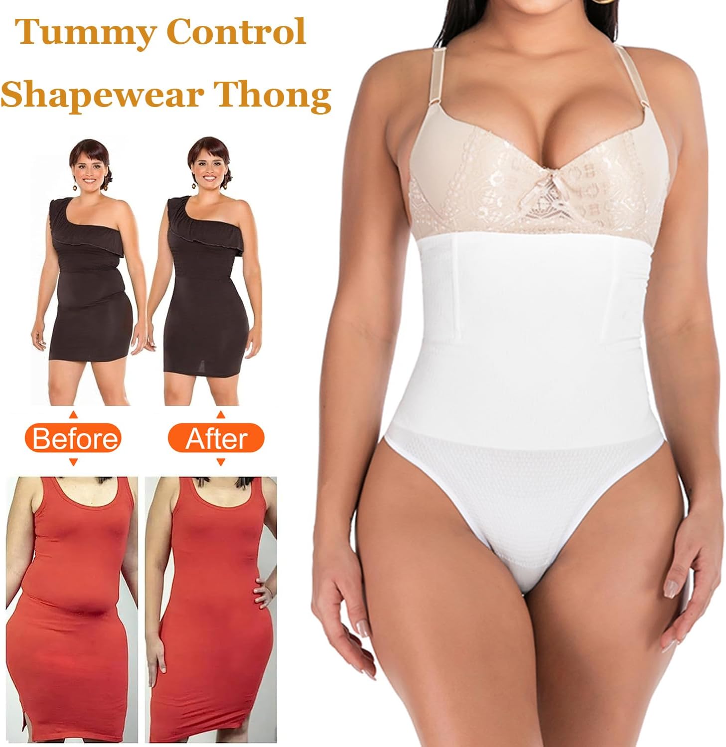 FLORATA Thong Shapewear Tummy Control, Women Seamless Shaping Thong Panties High Waist Body Shaper Underwear - Image 2