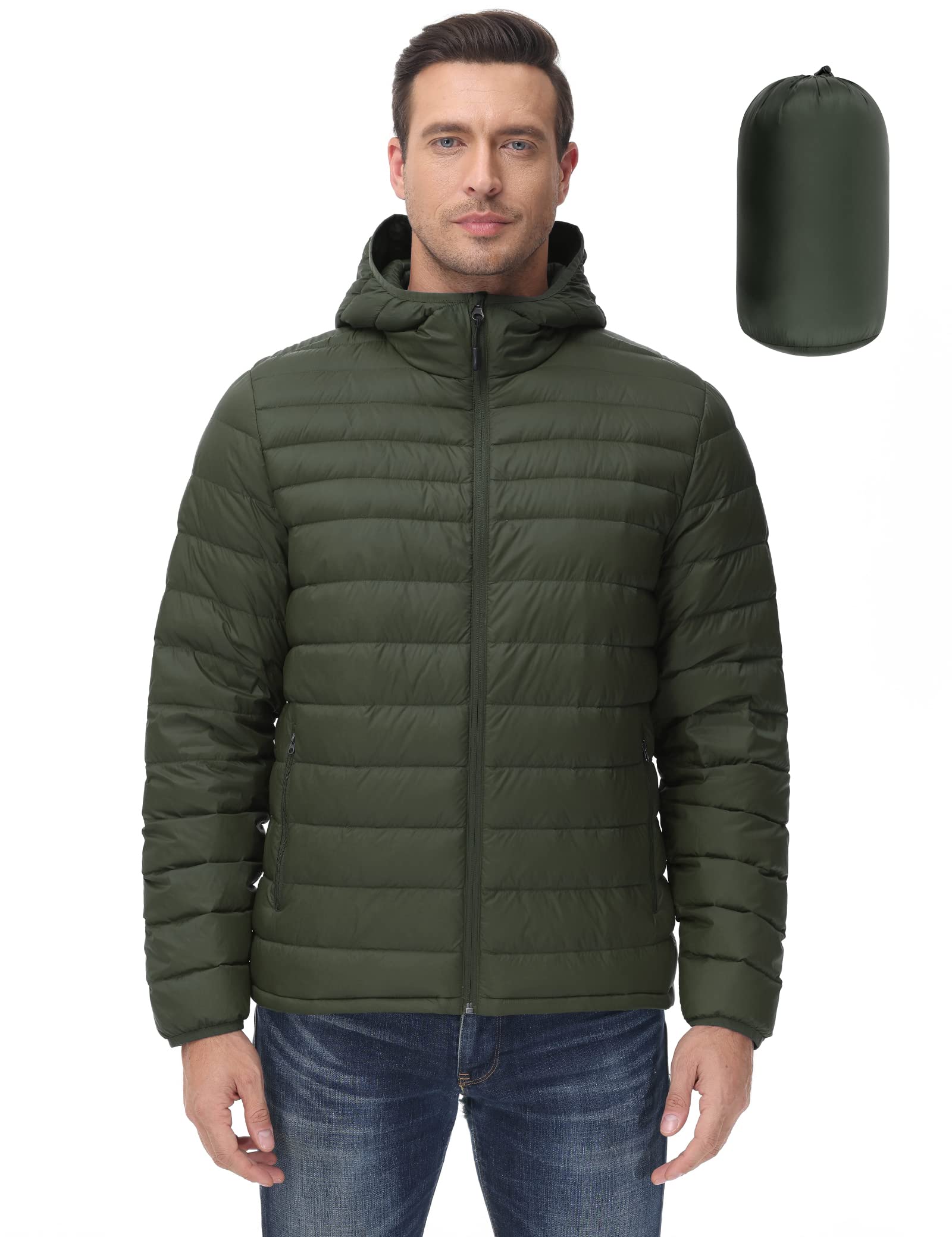 ROYAL MATRIXMen's Lightweight Down Puffer Jacket Packable Winter Hooded Puffer Jacket Warm Windproof Down Outerwear Coat